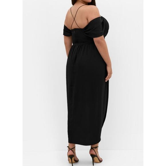 City Chic Entwine Tulip Drape Maxi Dress Black Off The Shoulder V-Neck Slit Gown - Picture 7 of 9